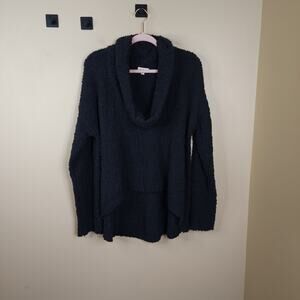 POL Cropped Front Turtleneck Sweater in Black Size L